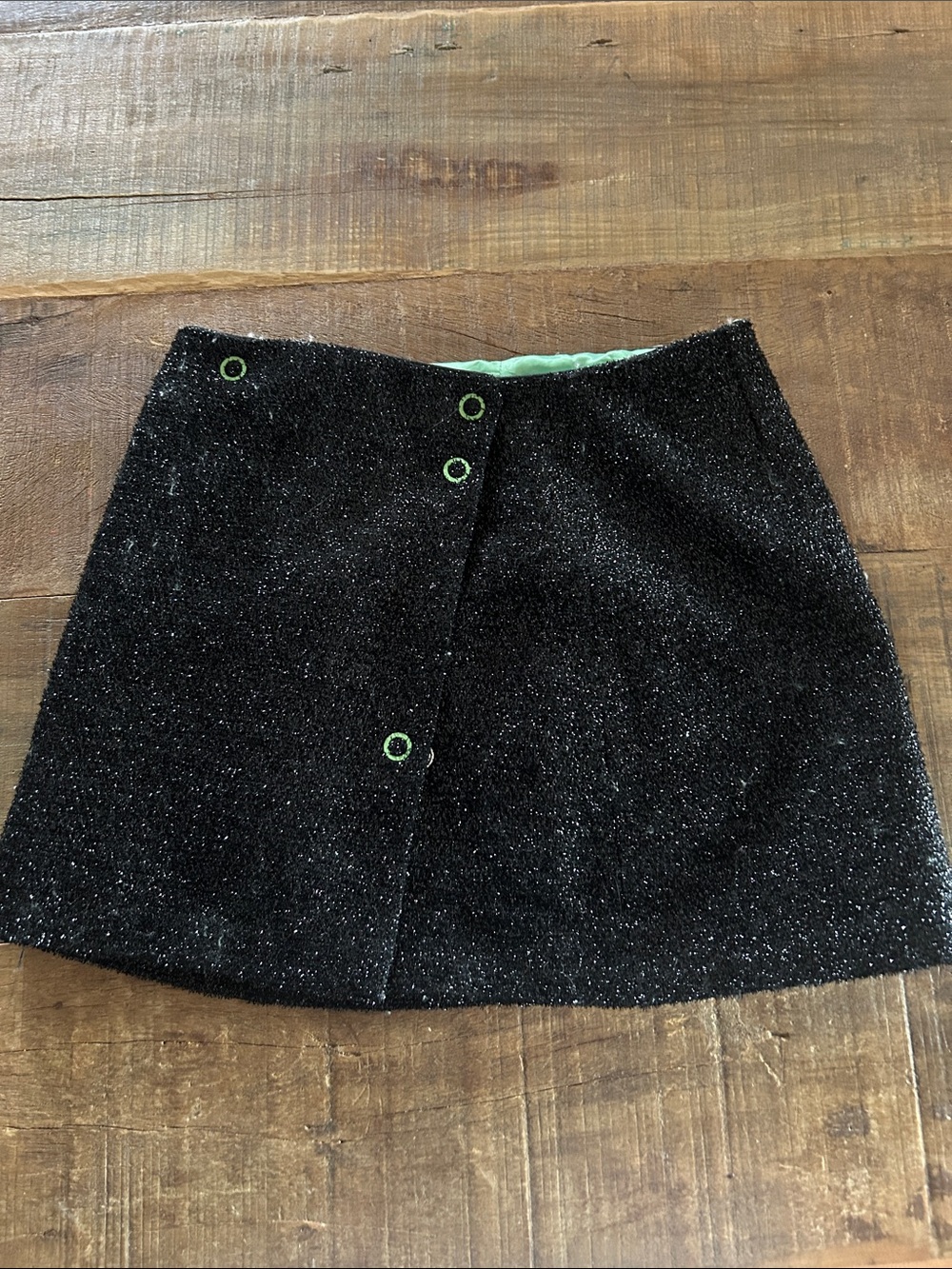 Ganni Black Sparkle Mini Skirt with Green Accent